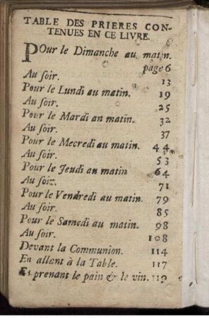 Table Des Prieres Contenues En Ce Livre