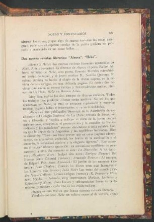 Dos nuevas revistas literarias: "Atenea", "Hebe".