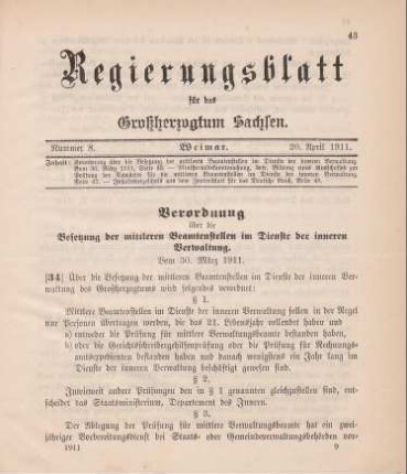 Nr. 34: Verordnung über die Besetzung der mittleren Beamtenstellen im Dienste der inneren Verwaltung