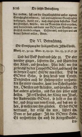 Die VI. Betrachtung. Die Creutzigung der heiligen Seele Jesu Christi.