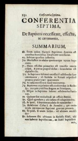 Conferentia Septima. De Baptismi necessitate, effectu, ac caeremoniis