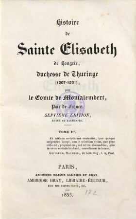 Histoire de Sainte Elisabeth de Hongrie, duchesse de Thuringe : 1207 - 1231. 1