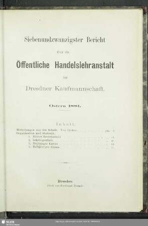 27.1880/81: Bericht über die Öffentliche Handelslehranstalt der Dresdner Kaufmannschaft