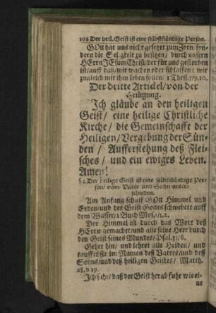Der dritte Artickel/ von der Heiligung.