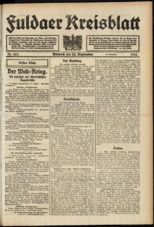 Erste Ausgabe vom Mittwoch, den 22. September 1915.