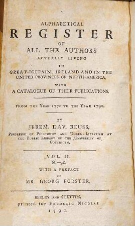 Das gelehrte England oder Lexikon der jetztlebenden Schriftsteller in Großbritannien, Irland und Nord-Amerika : nebst einem Verzeichnis ihrer Schriften ; Vom J. 1770 bis 1790, Theil 2. M - Z