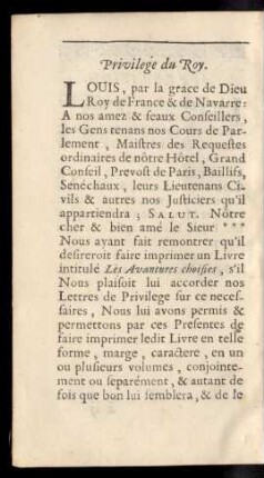Privilege du Roy