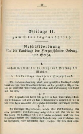 Beilage II. zum Staatsgrundgesetz. Geschäftsordnung für die Landtage der Herzogthümer Coburg und Gotha