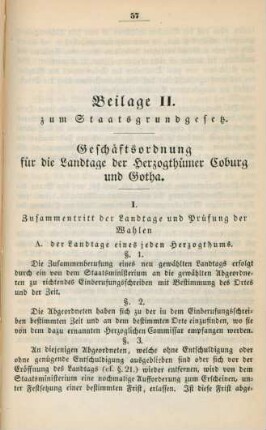 Beilage II. zum Staatsgrundgesetz. Geschäftsordnung für die Landtage der Herzogthümer Coburg und Gotha