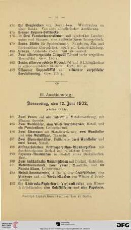 III. Auctionstag (Nr. 484-678)