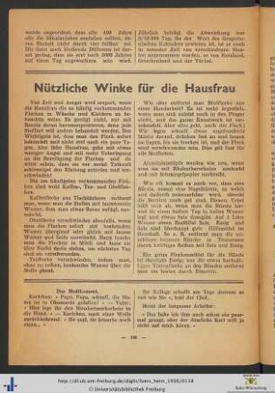 Nützliche Winke für die Hausfrau.