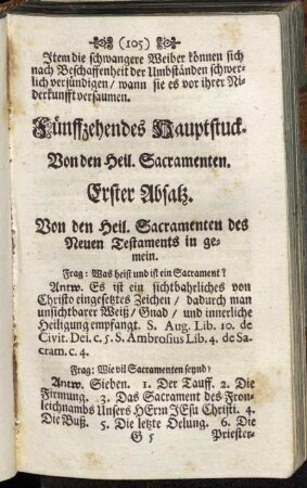 Fünffzehendes Hauptstuck. Von den Heil. Sacramenten