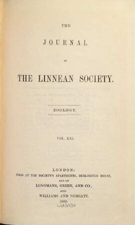 The journal of the Linnean Society of London. Zoology. 21. 1889