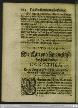 Die Ein und Zwantzigste Hochzeit-Predigt