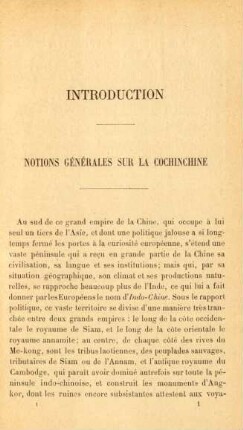 Introduction. Notions générales sur la Cochinchine