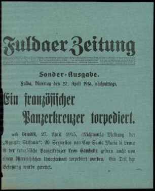 Zweite Ausgabe vom Dienstag, den 27. April 1915.