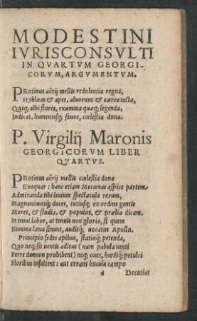 Modestini ... In Quartum Georgicorum Argumentum.