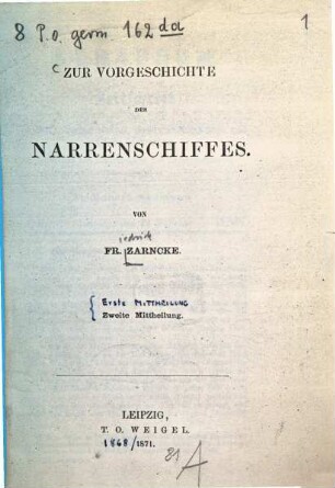 Zur Vorgeschichte des Narrenschiffes : [Sebastian Brant] [Xerographiertes Exemplar!], 1