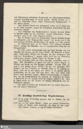 III. Sonstige denkwürdige Begebenheiten