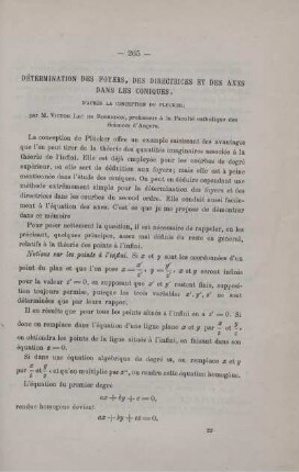 DÉTERMINATION DES FOYERS, DES DIRBCTRICES ET DES AXES DANS LES CONIQUES.
