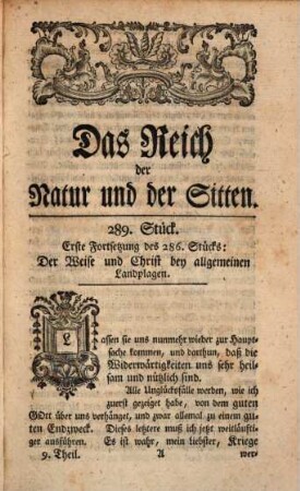 Das Reich der Natur und der Sitten : eine moralische Wochenschrift. 9. 1761 = Stück 289 - 319