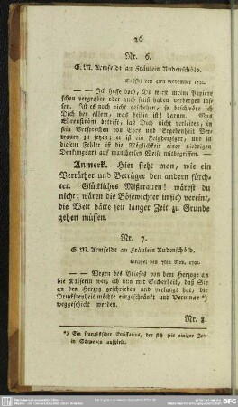 Nr. 6. G. M. Armfeldt an Fräulein Rudenschöld. Brüssel den 4ten November 1792