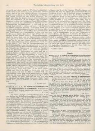 251-252 [Rezension] Rendtorff, Franz, Das Problem der Konfirmation und der Religionsunterricht in der Volksschule. Katechetische Erwägungen