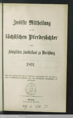 12.1891: Mittheilung an die sächsischen Pferdezüchter