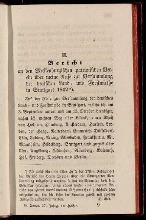 II. Bericht an den Mecklenburgischen patriotischen Verein über meine Reise zur Versammlung der deutschen Land- und Forstwirthe in Stuttgart 1842