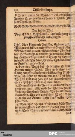 Der sechste Theil Vom Todt / Begräbniß / Auferstehung / jüngsten Gericht und ewigen Leben