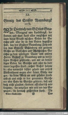 XI. Grenitz des Stiffts Naumburgk 1278