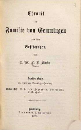 Die Linie von Gemmingen-Hornberg, 1. Michelfeld, Ingenheim, Hohenhardt, Leibenstadt