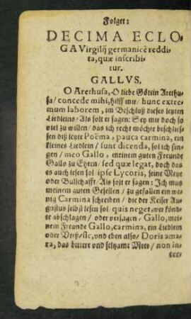 Decima Ecloga Virgilii germanice reddita, quae inscribitur. Gallus.
