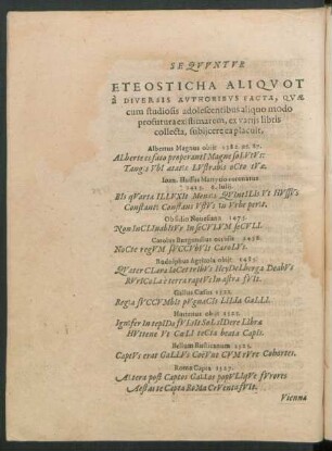 Sequuntur Eteosticha Aliquot a Diversis Authoribus Facta ...