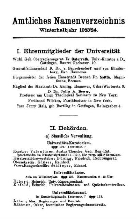 Amtliches Namenverzeichnis Winterhalbjahr 1923/24.