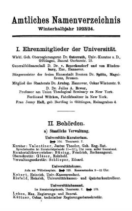 Amtliches Namenverzeichnis Winterhalbjahr 1923/24.