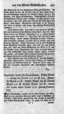 Angenehme Lectüre für Frauenzimmer. Bd.1-5.
