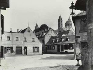 Speyer. Dom St. Maria und St. Stephan. Außenansicht im Stadtbild von Nordwesten