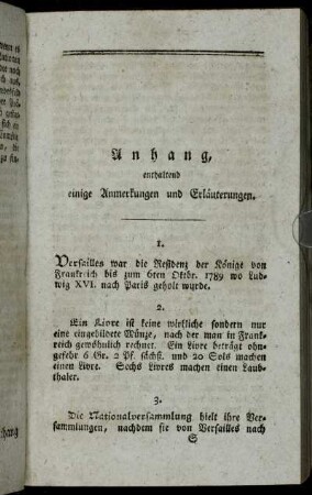 Anhang enthaltend einige Anmerkungen und Erläuterungen