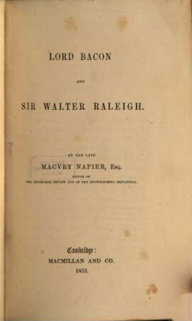 Lord Bacon and Sir Walter Raleigh