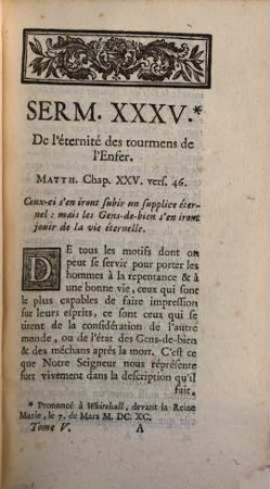 Sermons Sur Diverses Matieres Importantes, Tome Cinquieme