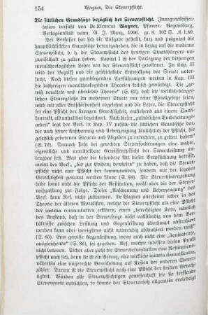154-155 [Rezension] Wagner, Klemens, Die sittlichen Grundsätze bezüglich der Steuerpflicht