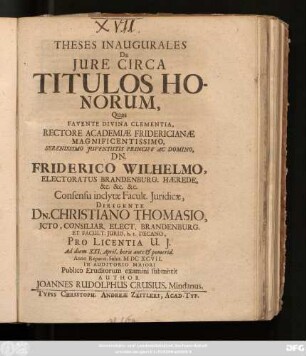 Theses Inaugurales De Iure Circa Titulos Honorum