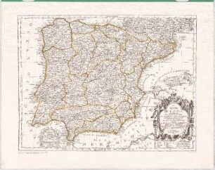 El Reyno De España : Dividido en Dos grandes Estdos De Aragon Y De Castilla ; Subdividido en muchas Provincias donde se hallan tambien El Reyno De Portugal ; [gewidmet:] Phelipe Quinto