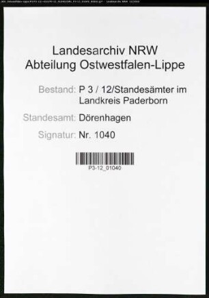 Sterberegister Standesamt Dörenhagen