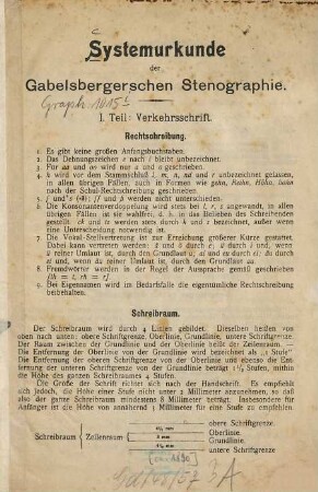 Systemurkunde der Gabelsbergerschen Stenographie : [Kopft.]