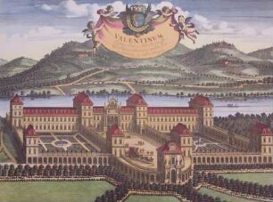 Die Stadt Turin gesehen vom "Theatrum Sabaudiae" - perspektivischer Blick vom Castello del Valentino von der Seite die die Stadt bewacht, gezeichnet in den Jahren 1661 bis 1668 von Tommaso Borgonio.