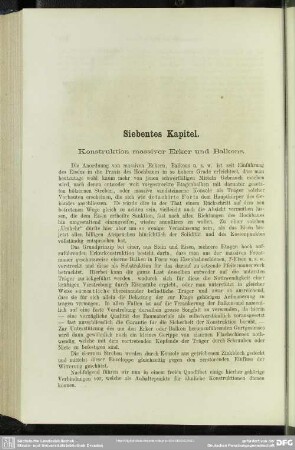Siebentes Kapitel. Konstruktion massiver Erker und Balkons