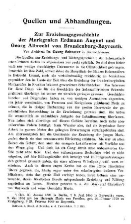 Zur Erziehungsgeschichte der Markgrafen Erdmann August und Georg Albrecht von Brandenburg-Bayreuth