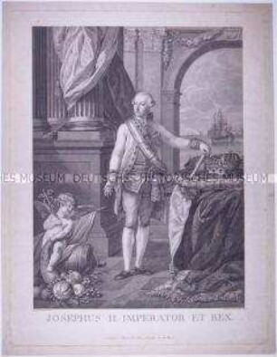 Kaiser Joseph II. mit den herrschaftlichen Insignien - in einer Halle mit Ausblick auf die Schelde